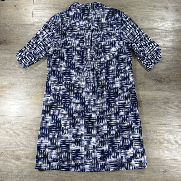 J McLaughlin Large Lawrence Blue Collared Catalina Cloth Geometric Shirt Dress - Picture 7 of 14
